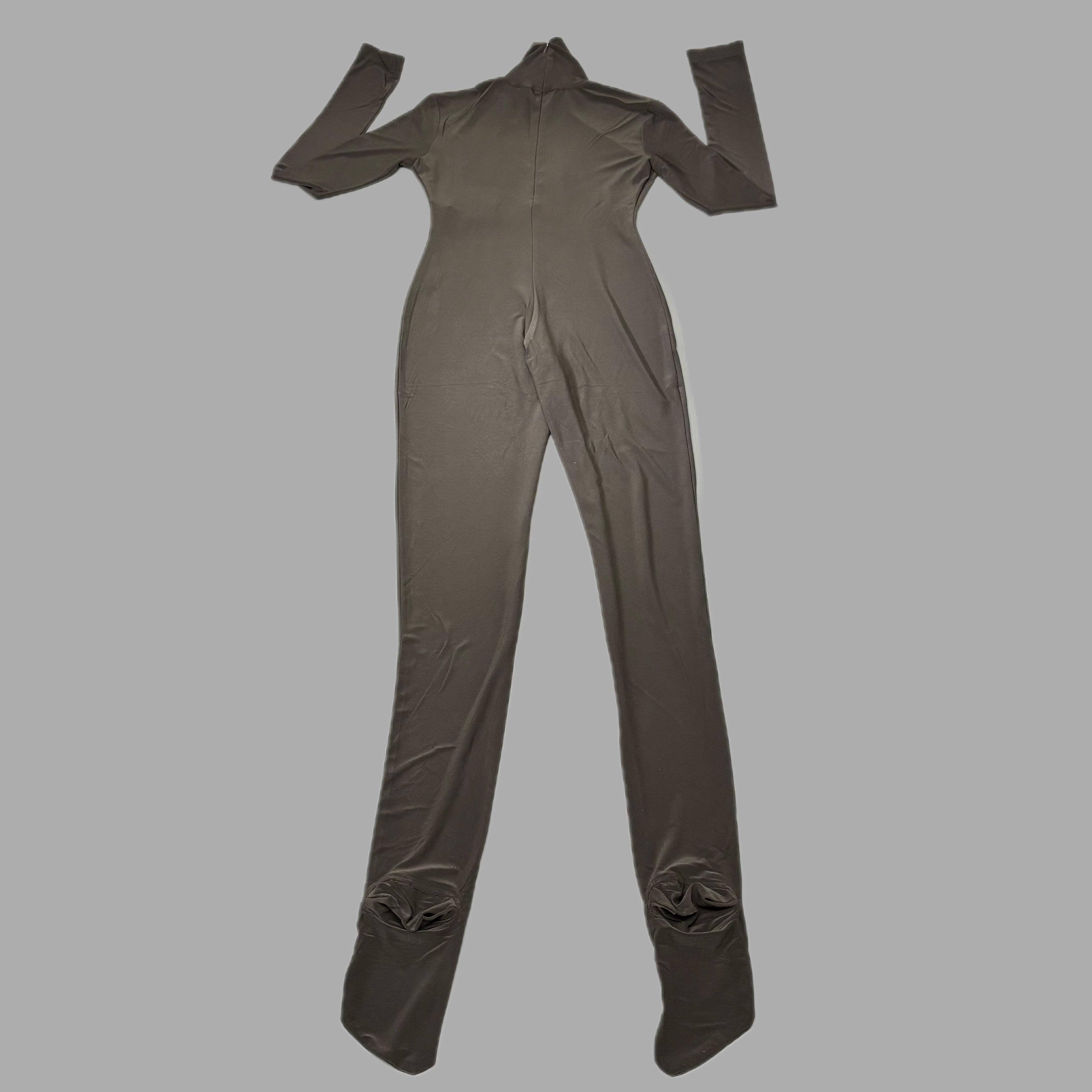 NORMA KAMALI Slim Fit Turtleneck Catsuit w/ Footsie Women's Sz M/38 Chocolate