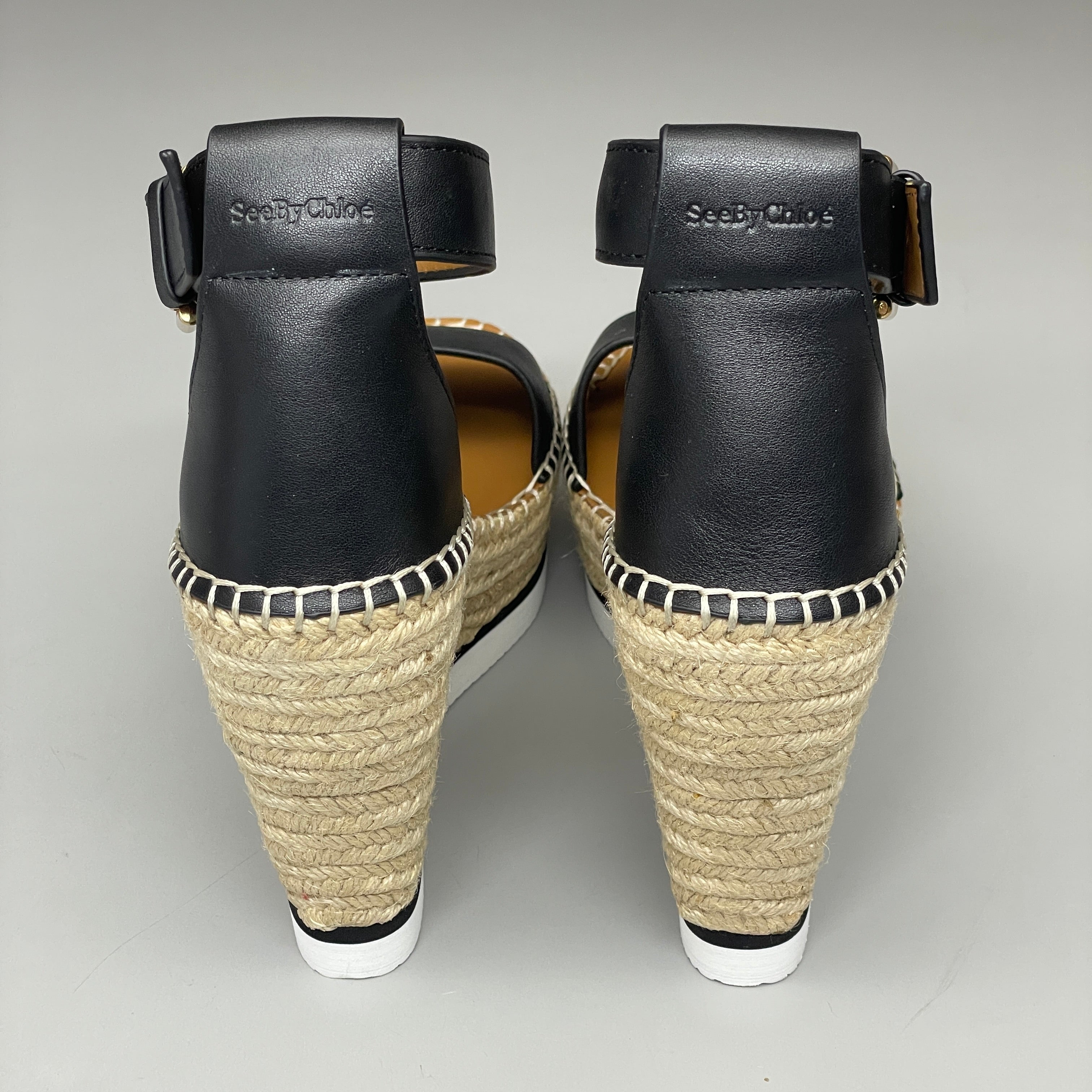 SEE BY CHLOÉ Glyn Calf Espadrille High Platform Sandals Black Women's Sz 10 EU 40 SB26152 (New)