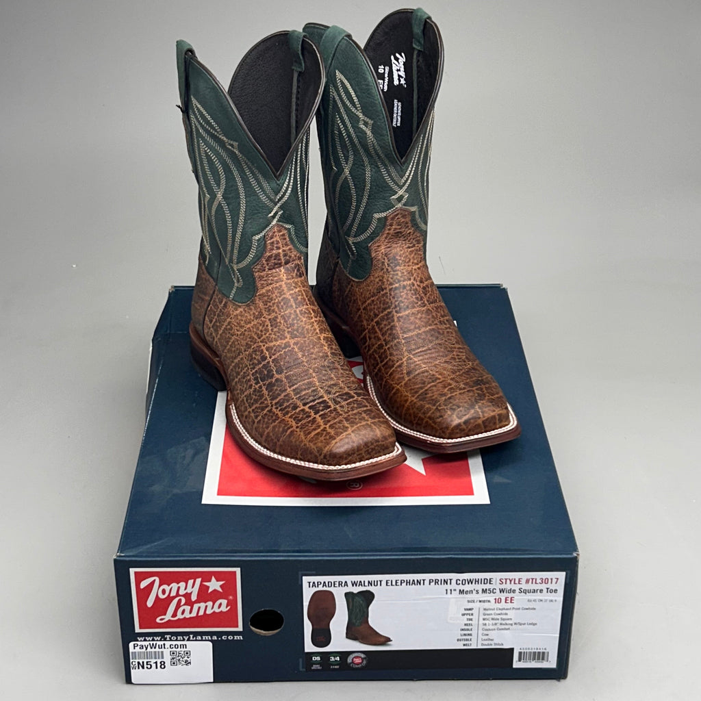 Tony Lama Tapadera Walnut Elephant Print Cowhide Style #TL317 Men's Size 10 EE