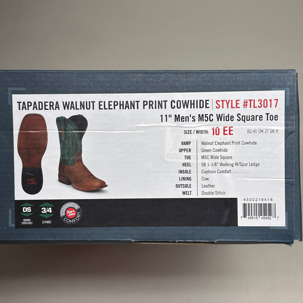 Tony Lama Tapadera Walnut Elephant Print Cowhide Style #TL317 Men's Size 10 EE