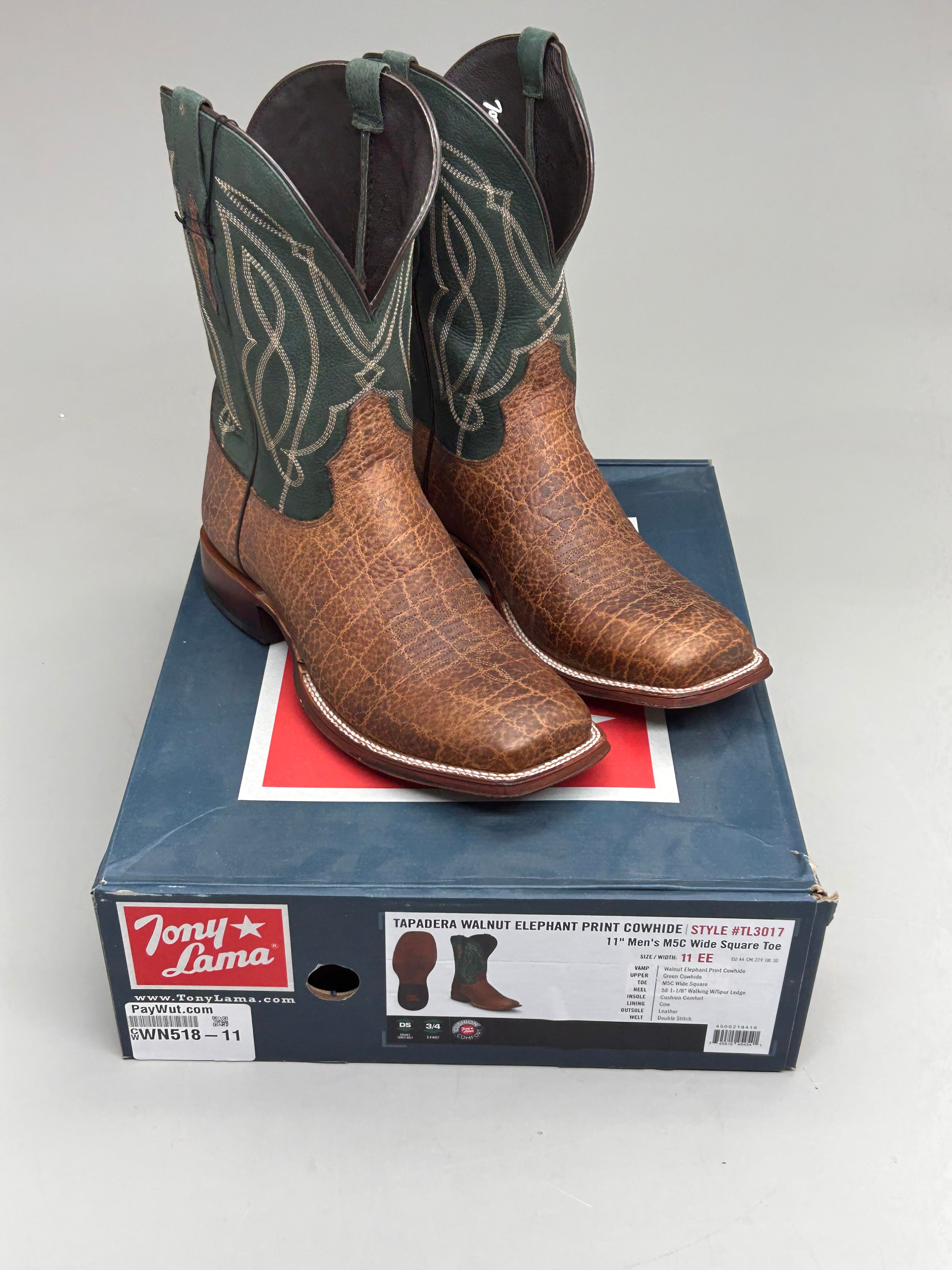Tony Lama Tapadera Walnut Elephant Print Cowhide Style #TL317 Men's Size 11 EE
