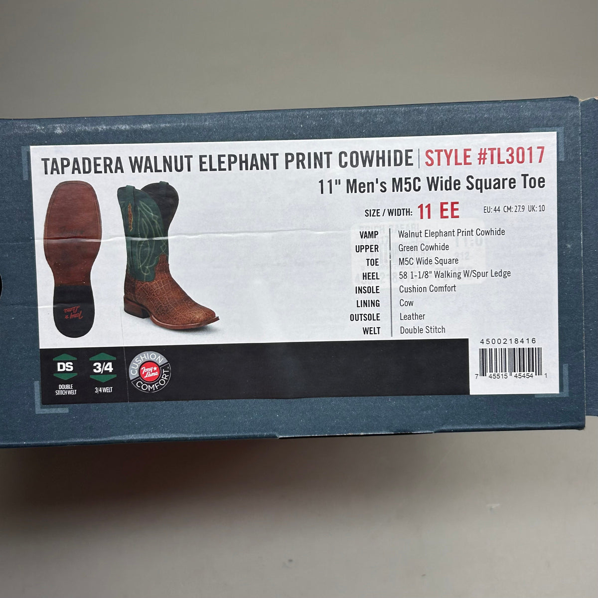 Tony Lama Tapadera Walnut Elephant Print Cowhide Style #TL317 Men's Size 11 EE