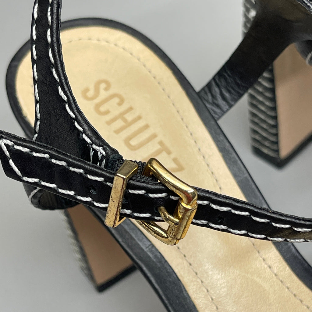 SCHUTZ Keefa Casual Women's Leather Sandal Black Platform 4" Heel Shoes Sz 6.5B (New)
