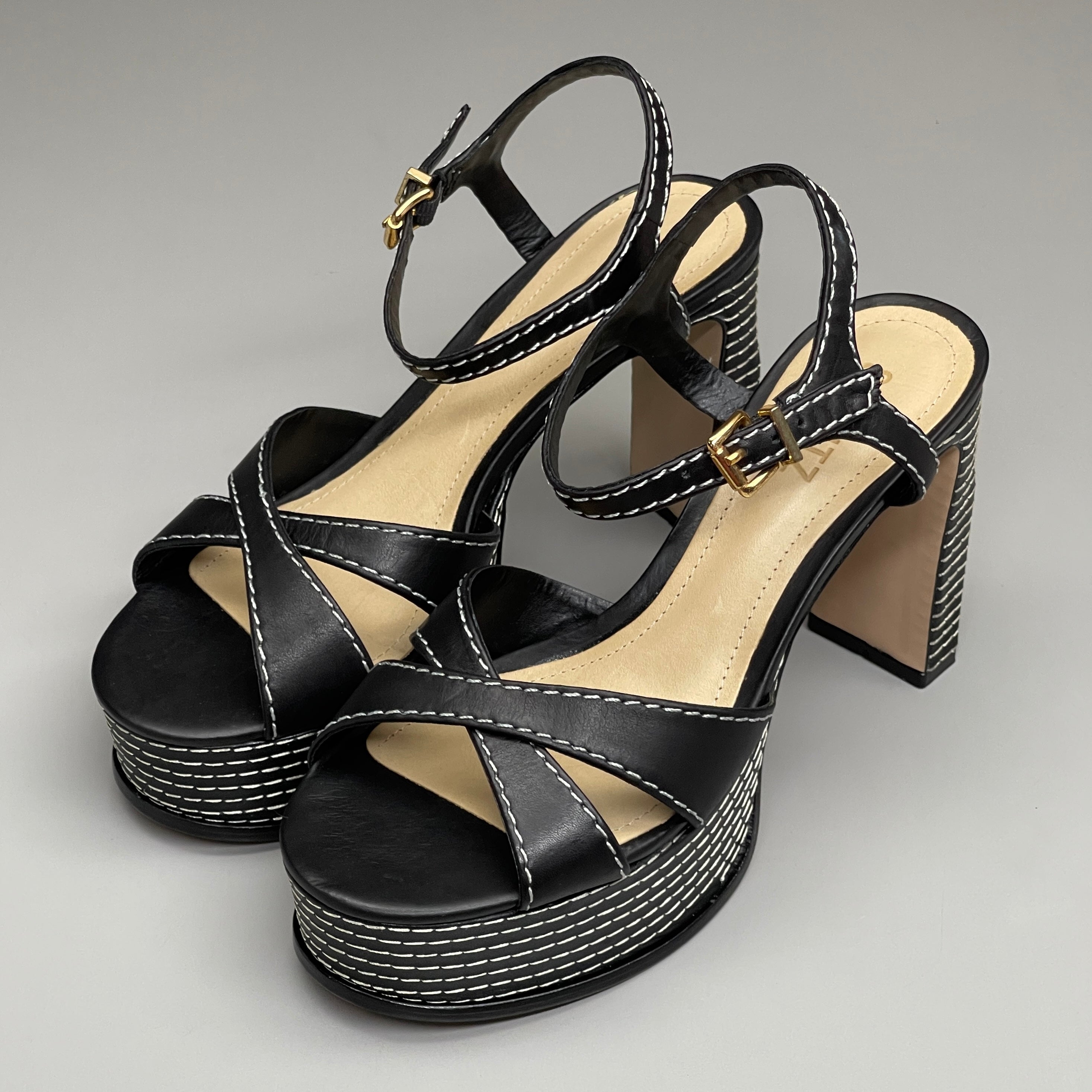 SCHUTZ Keefa Casual Women's Leather Sandal Black Platform 4" Heel Shoes Sz 7B (New)