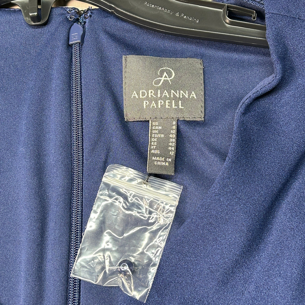 ADRIANNA PAPELL Knit Crepe Pearl Trim Navy Size 8 (New)