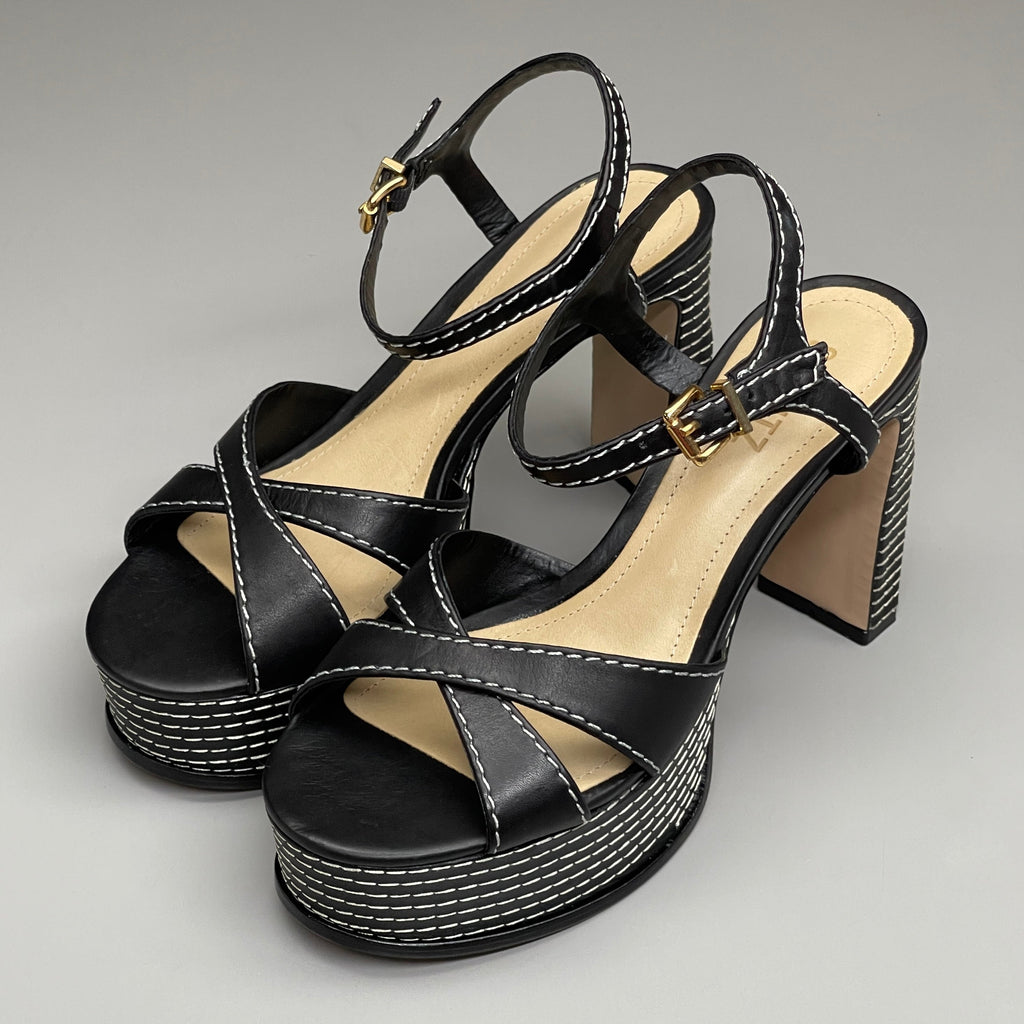 SCHUTZ Keefa Casual Women's Leather Sandal Black Platform 4" Heel Shoes Sz 8.5B