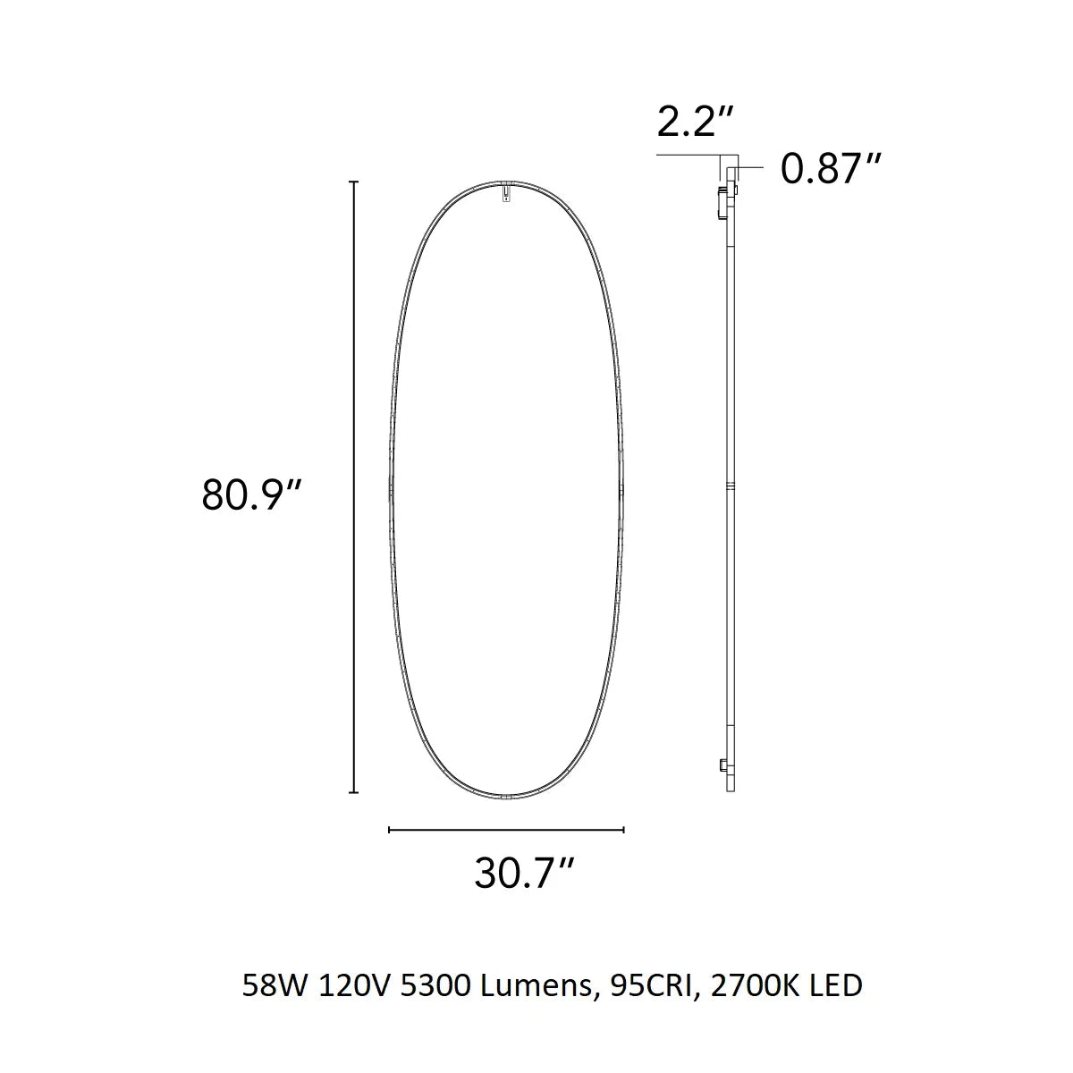 FLOS LA Plus Belle Plug US Brill Wall Mounted LED Mirror Silver 80" Aluminum Frame FU368164A (New)