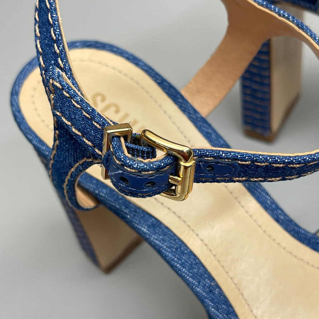 SCHUTZ Keefa Casual Denim Women's 4" Heeled Sandal Platform Blue Sz 7B(New)