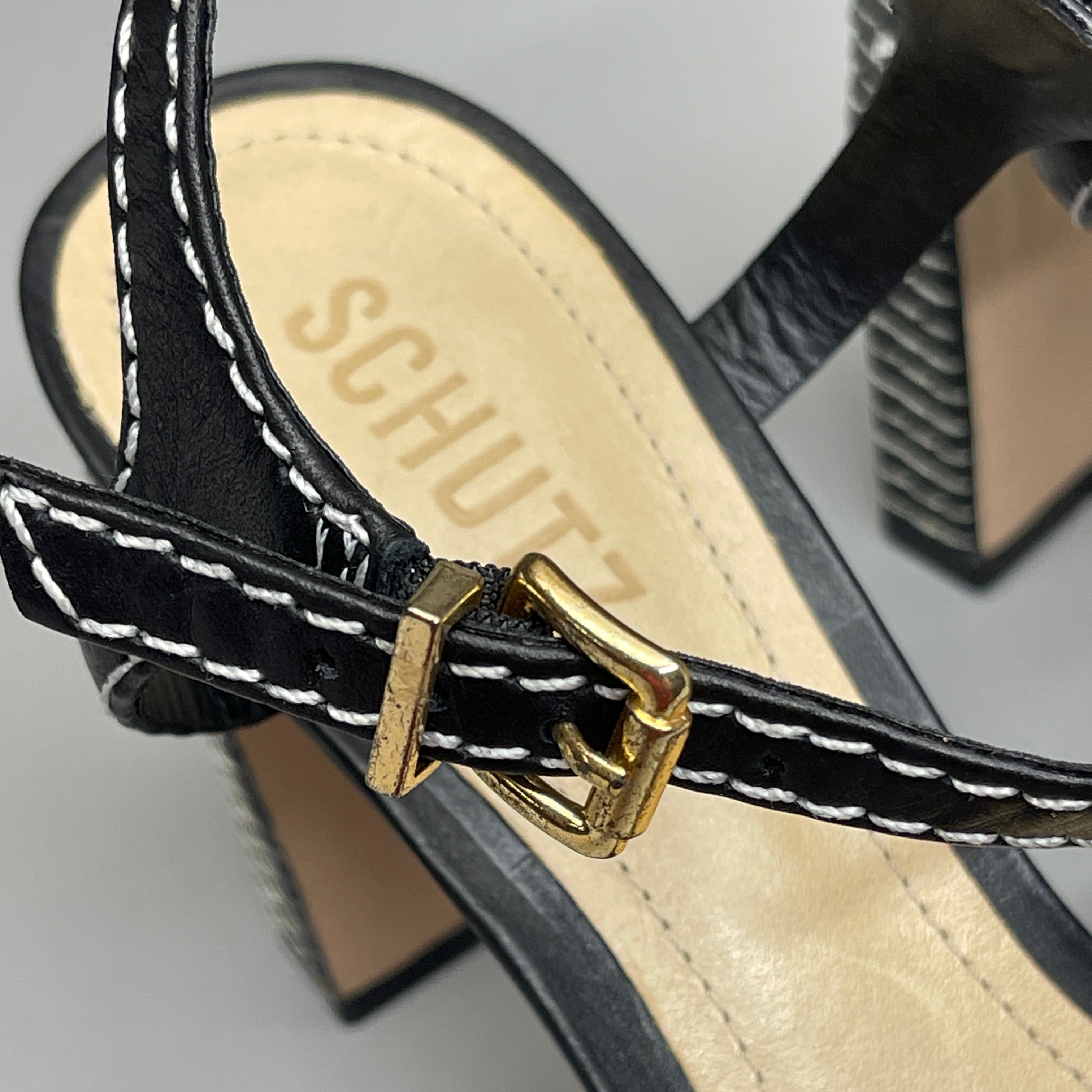 SCHUTZ Keefa Casual Women's Leather Sandal Black Platform 4" Heel Shoes Sz 7.5B (New)