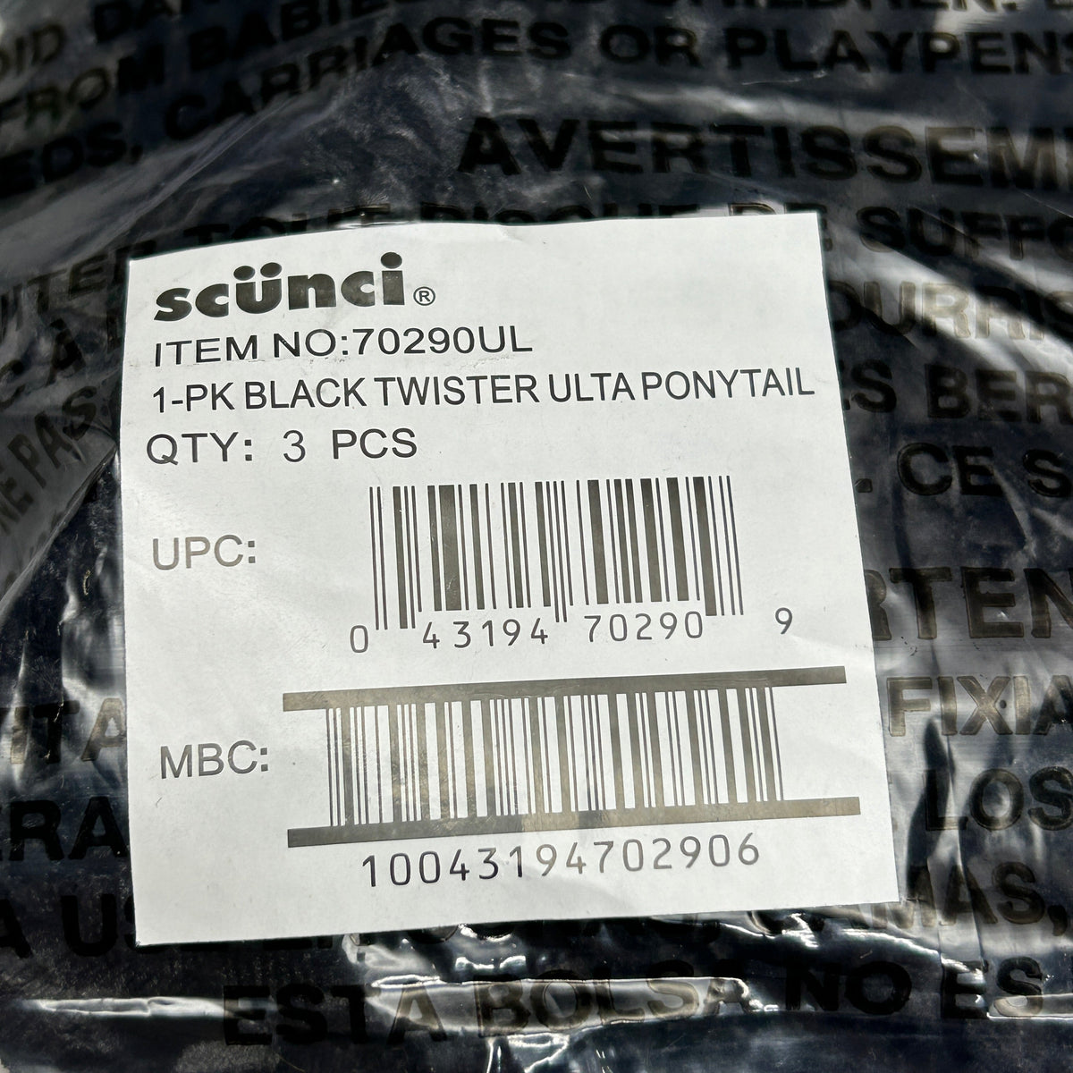 SCUNCI 3-PACK! Black Twister Ulta Ponytail Scrunchie (New)