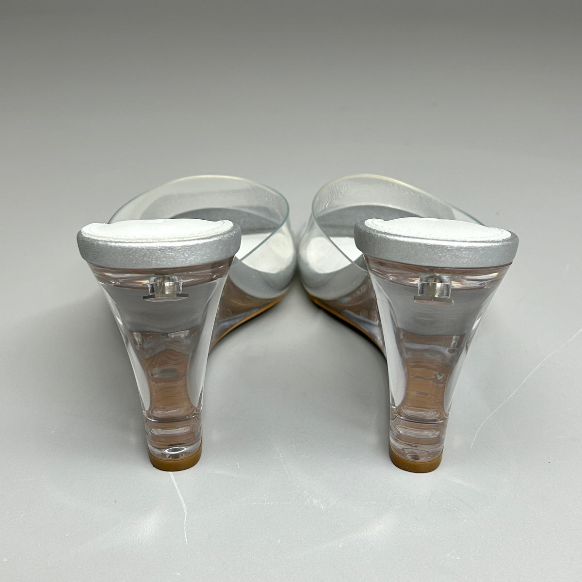 TONY BIANCO Alessi Clear Vinylite/Silver Wedges Women's Heels Sz 6.5 (New)