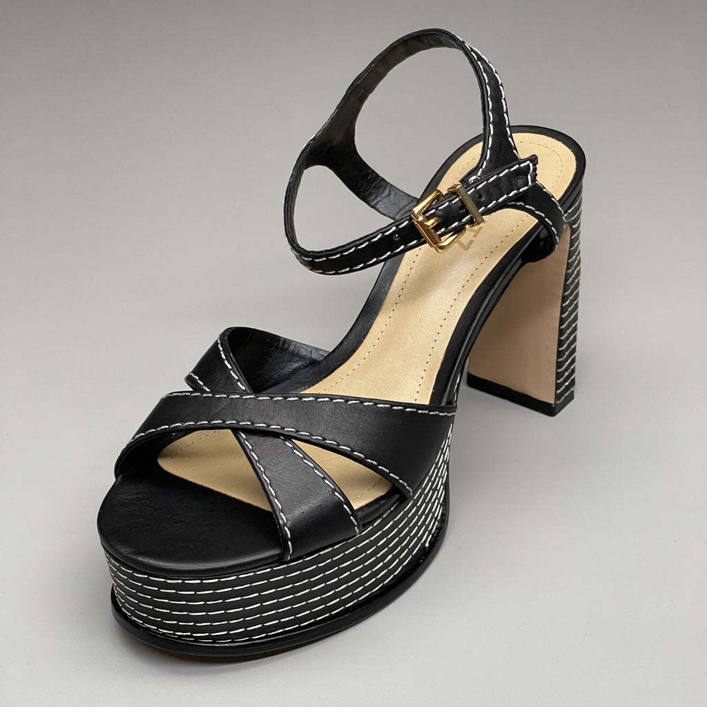 SCHUTZ Keefa Casual Women's Leather Sandal Black Platform 4" Heel Shoes Sz 8B (New)