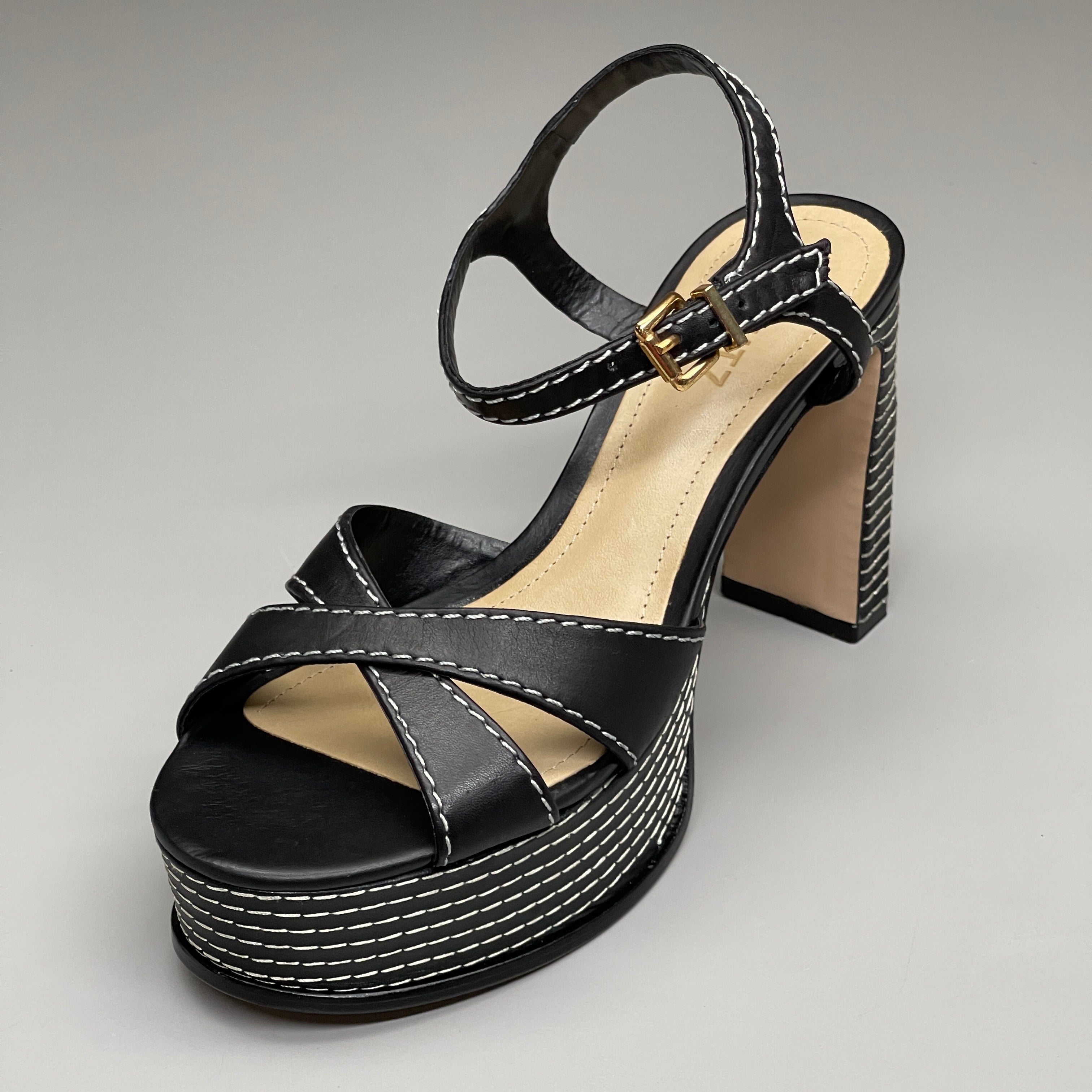 SCHUTZ Keefa Casual Women's Leather Sandal Black Platform 4" Heel Shoes Sz 8B (New)