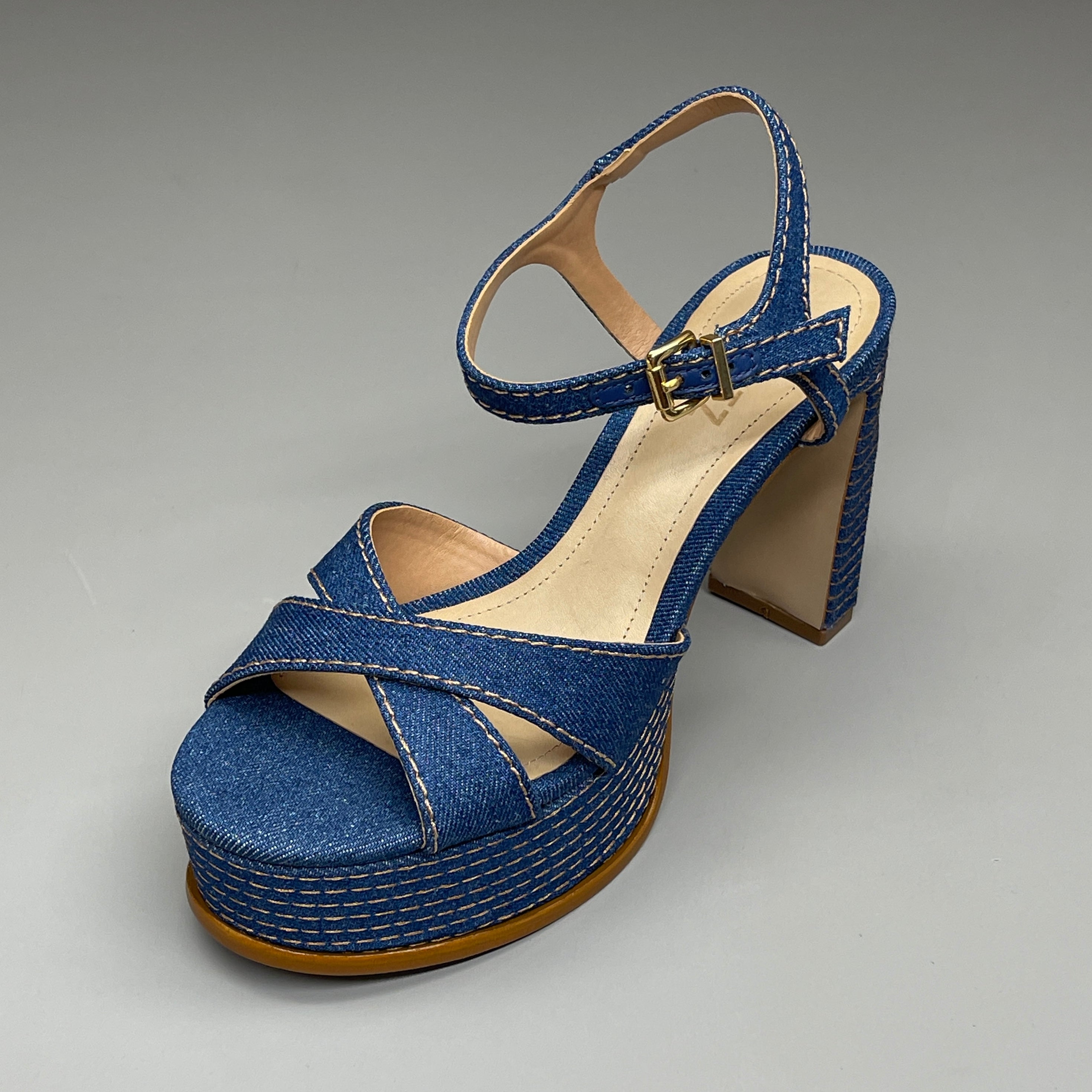 SCHUTZ Keefa Casual Denim Women's 4" Heeled Sandal Platform Blue Sz 8.5B (New)