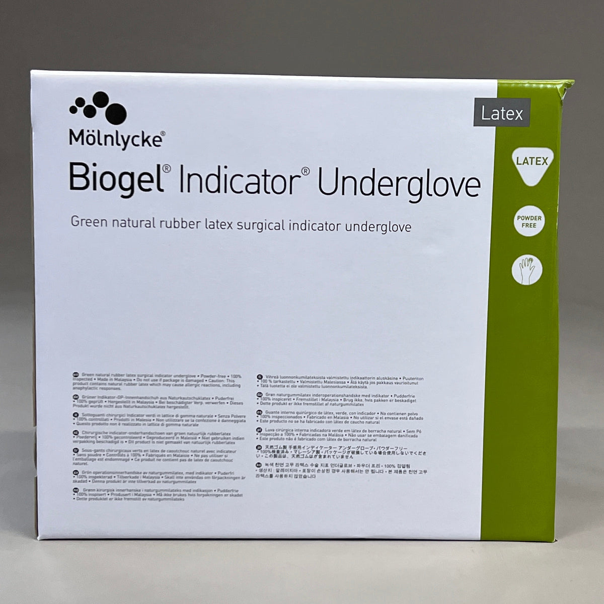 MOLNLYCKE Biogel Latex Surgical Indicator Underglove SZ 7.5 Green 50 Pairs 31275 (New)