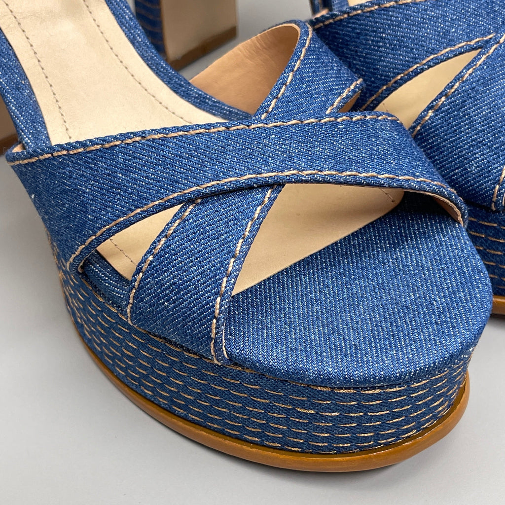 SCHUTZ Keefa Casual Denim Women's 4" Heeled Sandal Platform Blue Sz 7B(New)