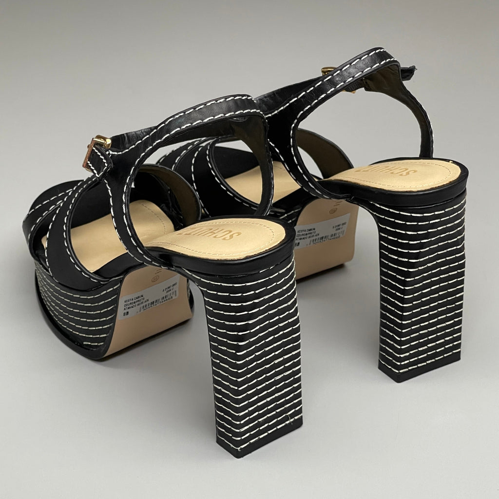 SCHUTZ Keefa Casual Women's Leather Sandal Black Platform 4" Heel Shoes Sz 10B (New)