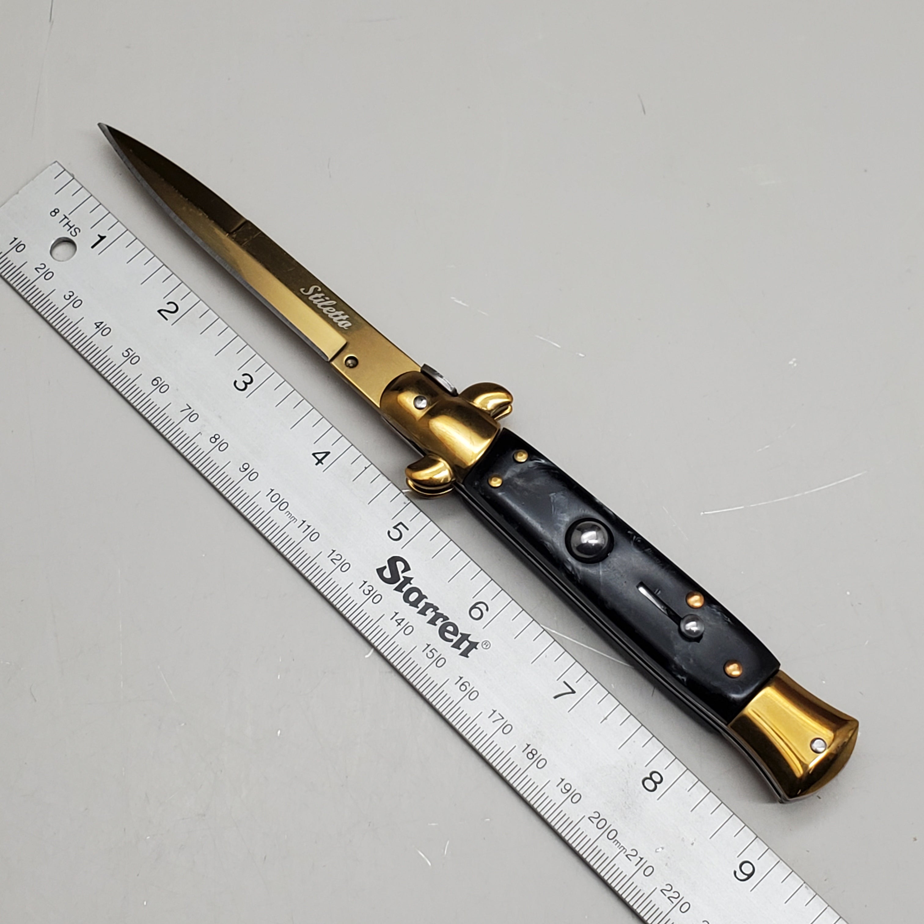 ZA@ ARMED FORCE TACTICAL Hand Crafted OTF Pocket Knife 9" knife 4" blade Gold & Black ST-6GB