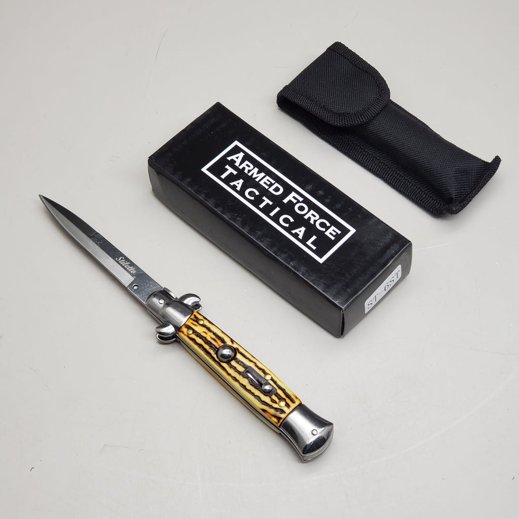 ZA@ ARMED FORCE TACTICAL Hand Crafted OTF Pocket Knife 9" Knife 4" Blade Yellow/Black