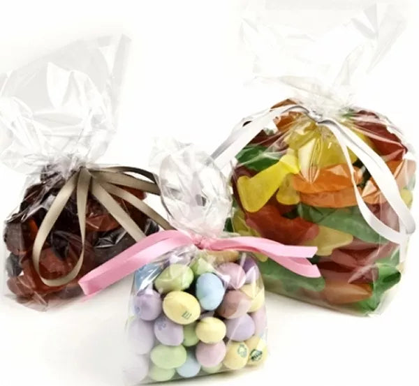 (100 PACK) Clear Gusseted Poly Plastic Bags Candy Cookie 1.5 Mil 4.5"x 2.75"x 10.75"